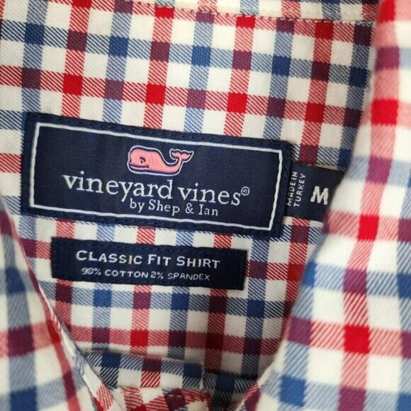 Vineyard Vines Men sz M red blue check whale button down shirt classic fit - Picture 4 of 10